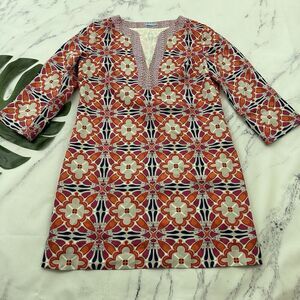 J. McLaughlin Womens Silk Shift Dress Size M Orange Pink Floral 3/4 Sleeve